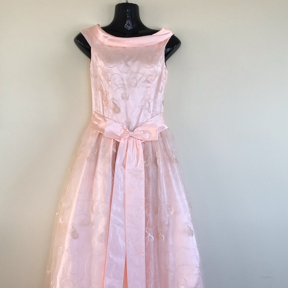 Pastel Pink Satin & Embroidered Tulle Prom Dress Princess Formal Ballgown - Picture 2 of 7